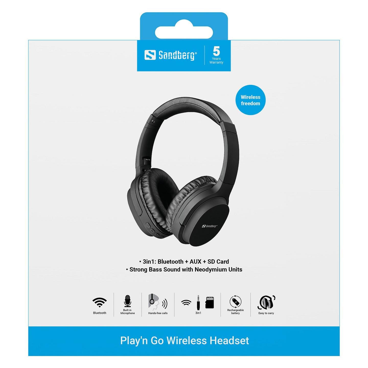 Kufje pa kabllo Sandberg Play'n Go / 40mm / Bluetooth 5.0 / AUX 3.5mm / Micro-SD - Zezë - 3