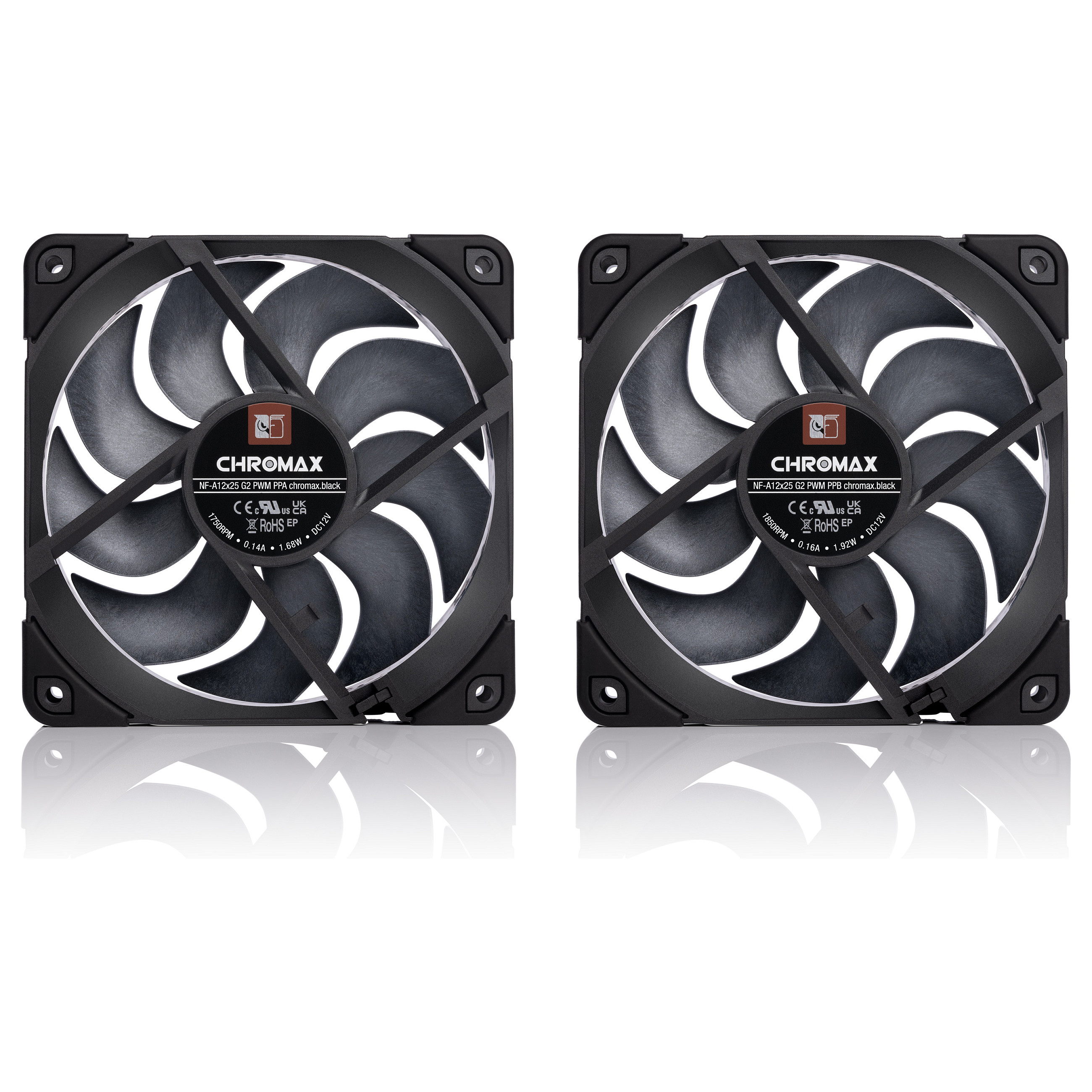 Ftohës për Kasë Noctua NF-A12x25 G2 PWM Sx2-PP chromax.black / 120mm / 0-1800 RPM / PWM / 2-Pack – Zezë - 8