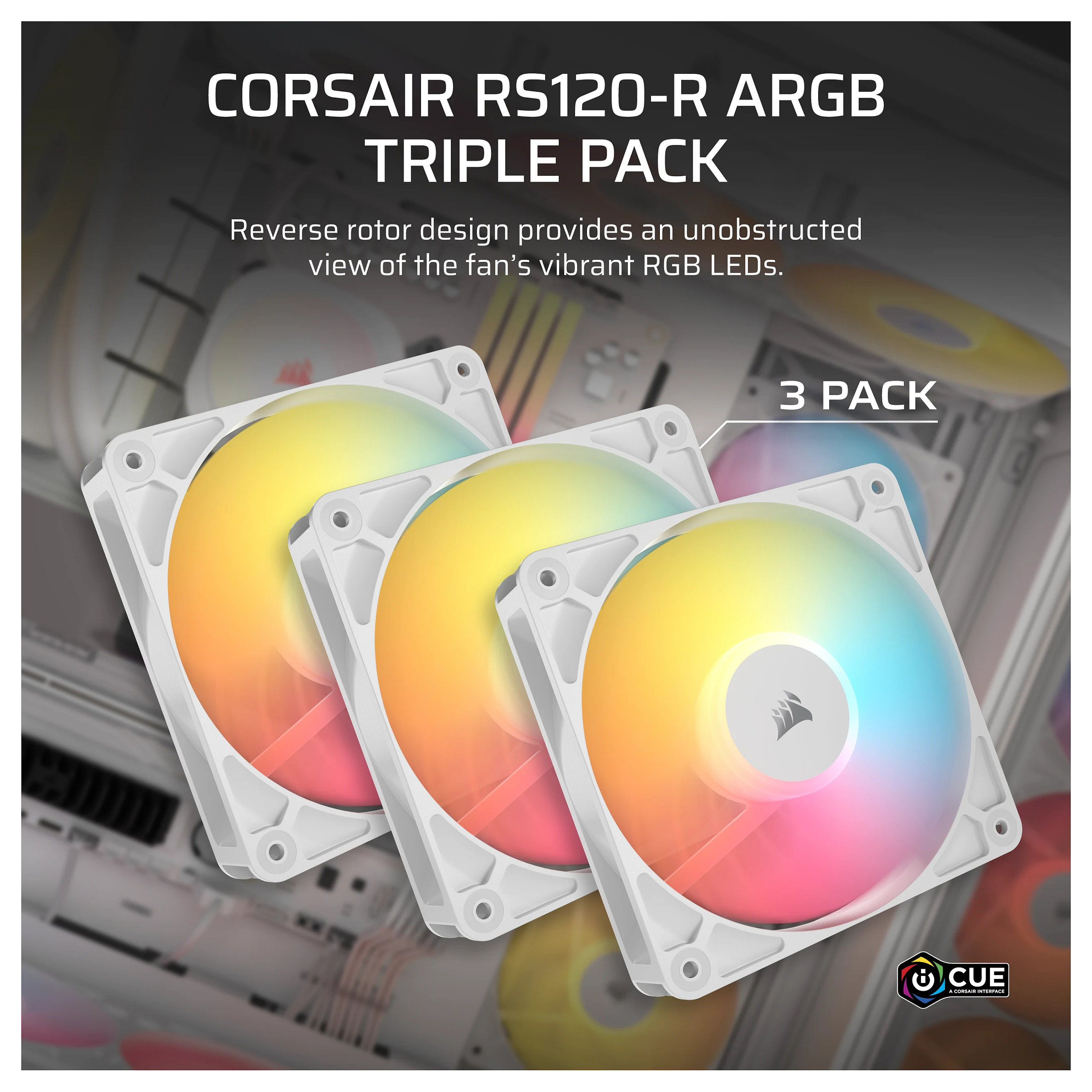 Ftohës për Kasë Corsair RS120-R ARGB / 120mm / 420-2100 RPM / ARGB / PWM / 3-Pack / Reverse – Bardhë - 5