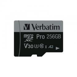 Kartë Memorie MicroSDXC Verbatim Pro, 256GB, UHS-I U3, V30, A2, 100/90 MB/s, me Adapter - Zezë/Gri - 2