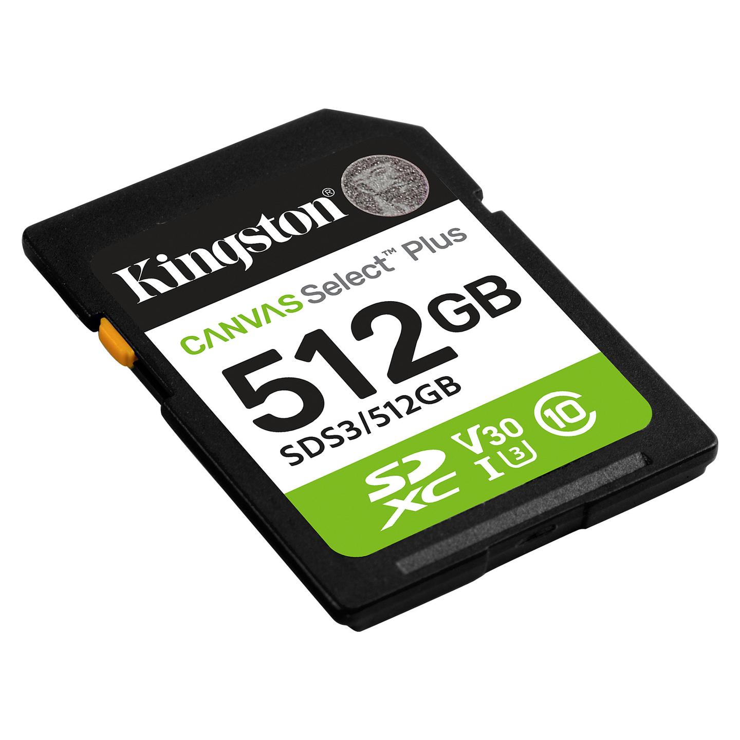 Kartë Memorie SD Kingston Canvas Select Plus Gen3, 512GB, SDXC, UHS-I, U3, V30, 150MB/s Read - Zezë - 2