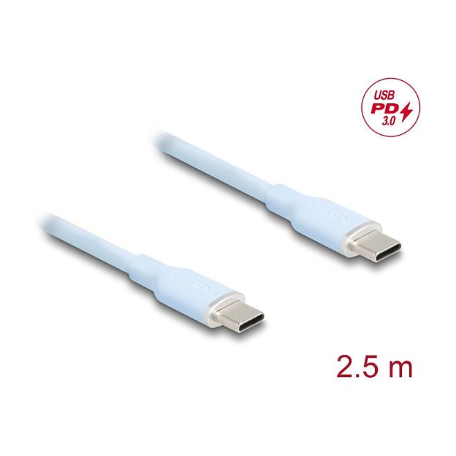 Kabllo USB DeLOCK 81235 / USB-C në USB-C / 2.5m / USB 2.0 / PD 60W / 3A / 480 Mbps / Silikon - Blu - 2