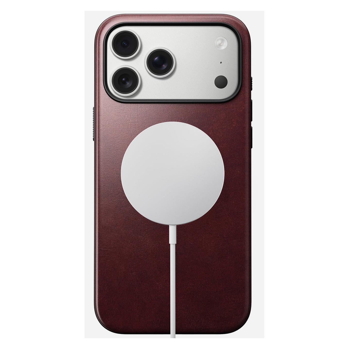 Case për Telefon Nomad Modern Leather Case, iPhone 17 Pro Max, Horween Leather, MagSafe, Qi2, Mbrojtje deri 2.4m - Bordo - 2
