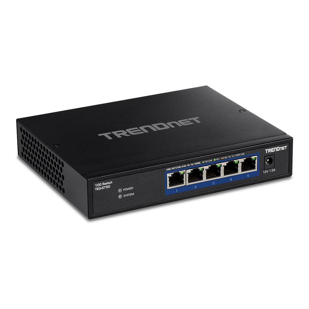 Switch TRENDnet TEG-S750, 5x 10GbE RJ45, Multi-Gigabit 2.5GbE, Switching Capacity 100Gbps, Fanless - Zezë