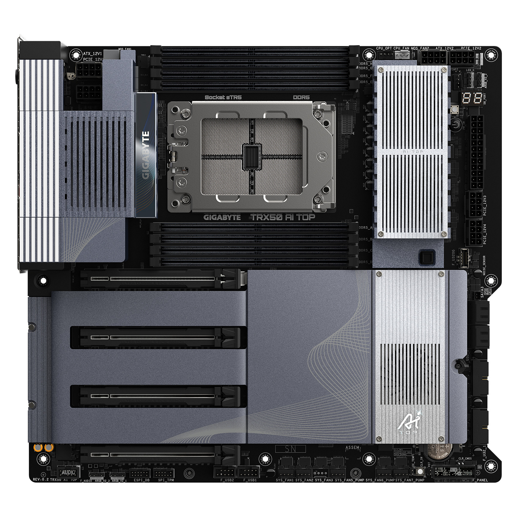 Pllakë Amë Gigabyte TRX50 AI TOP-2B / AMD sTR5 / TRX50 / DDR5 / E-ATX / 10GbE LAN - 2