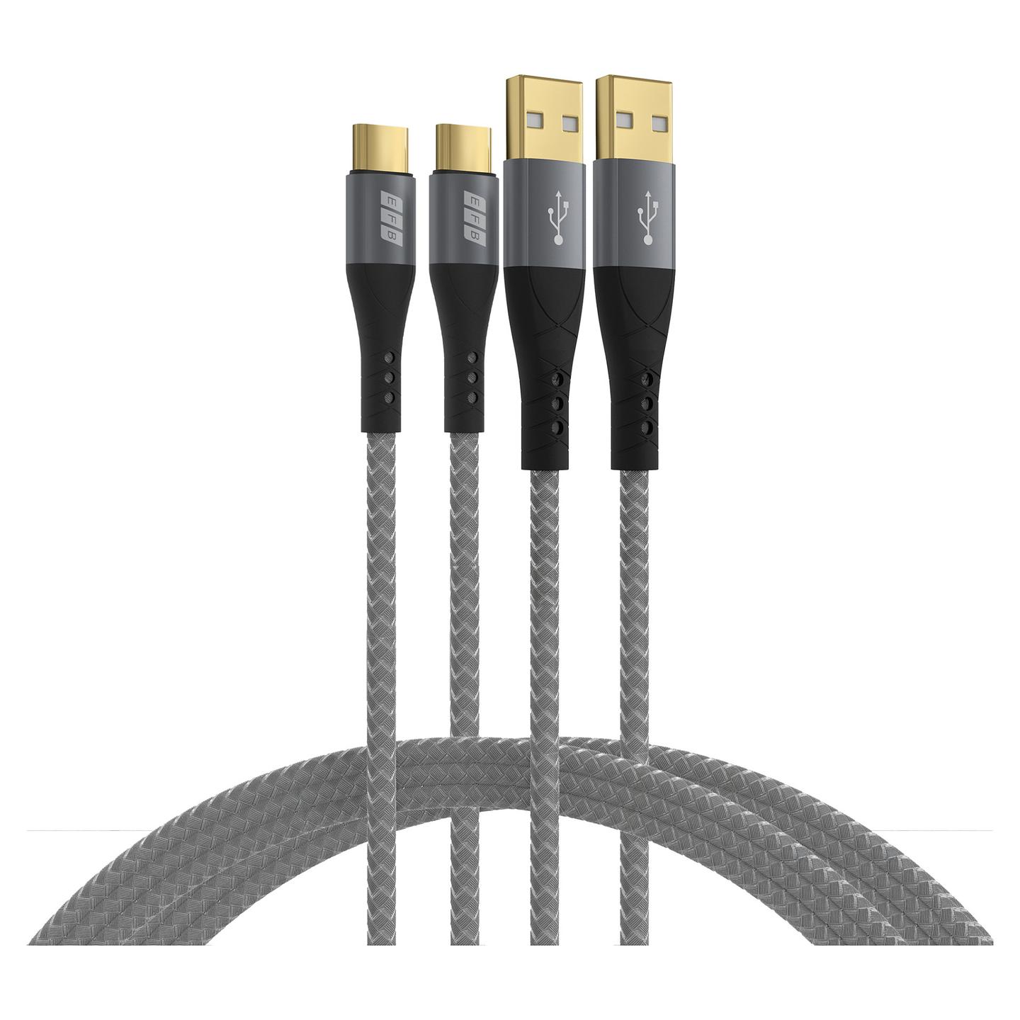 Kabllo USB EFB Elektronik USB-AC-00007 / USB-A në USB-C / 2 x 2m / 60W / 3A / USB 2.0 - Hiri - 3