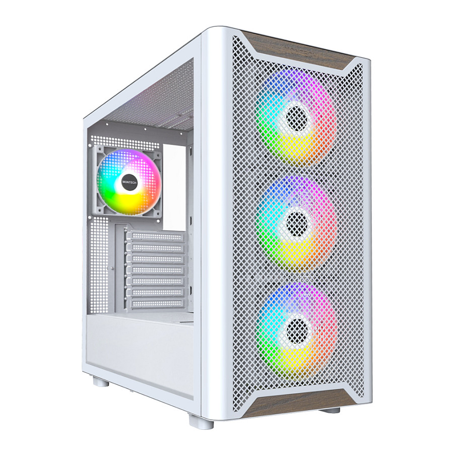 Kasë PC Montech XR Wood / Midi Tower / ATX / 3x 120mm + 1x 120mm ARGB Fan / Tempered Glass - Bardhë - 2