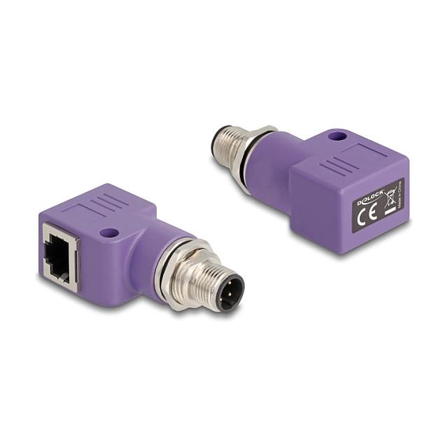 Adapter për Rrjet DeLOCK 60679, M12 D-Koduar 4-Pin Mashkull në RJ-45 Femër, Cat.5e, STP, 90° – Vjollcë