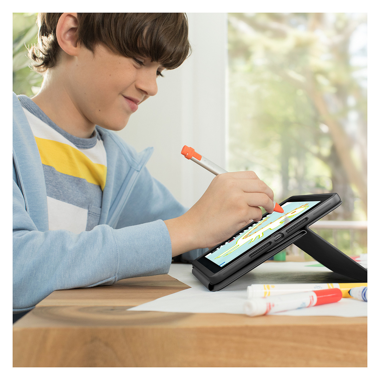 Tastierë për Tabletë Logitech Rugged Folio / iPad 7th, 8th & 9th Gen / AZERTY (FR) / Smart Connector / Full-Size / 4 Mënyra Përdorimi – Gri - 14