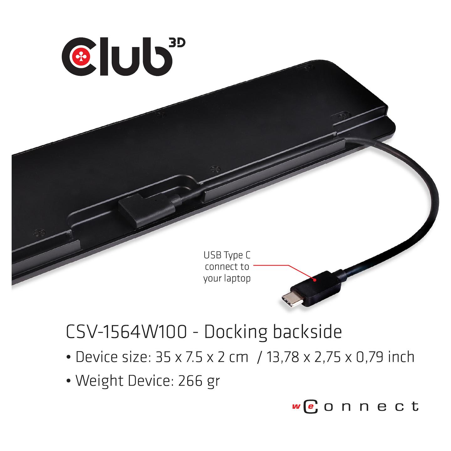 Docking Station Club 3D CSV-1564W100 / HDMI + DisplayPort + VGA / 3x USB-A 5Gbps + 2x USB-A 2.0 + 1x USB-C / 1GbE / SD+microSD / Audio / 100W PD – Zezë - 6