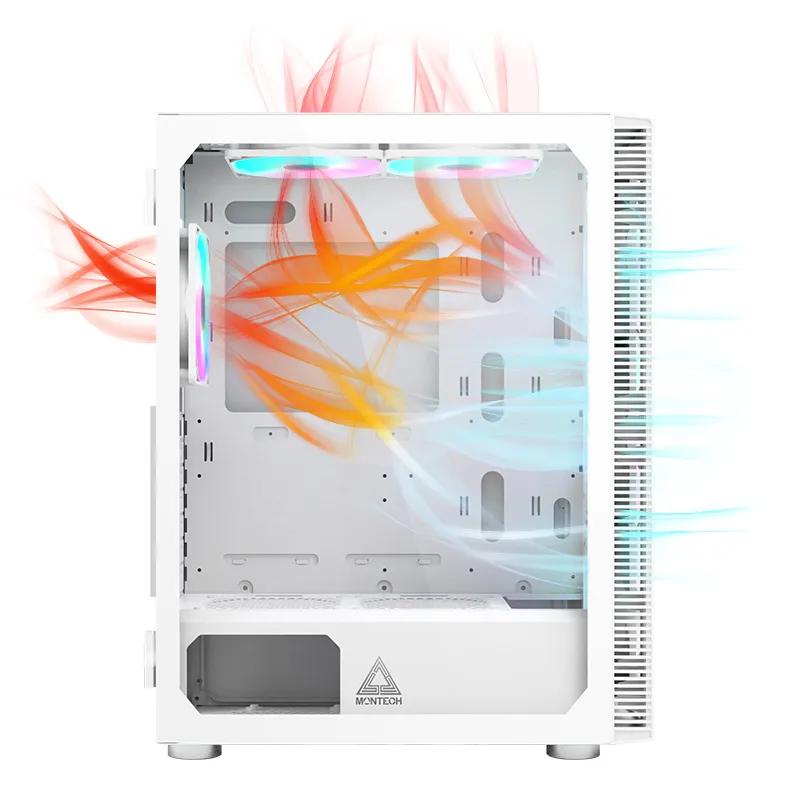 Kasë Montech X3 Glass White / ATX Mid-Tower / 3x140mm RGB (Para) + 2x120mm RGB (Sipër) + 1x120mm RGB (Prapa) / 3xUSB A / Xham i Temperuar – Bardhë - 6