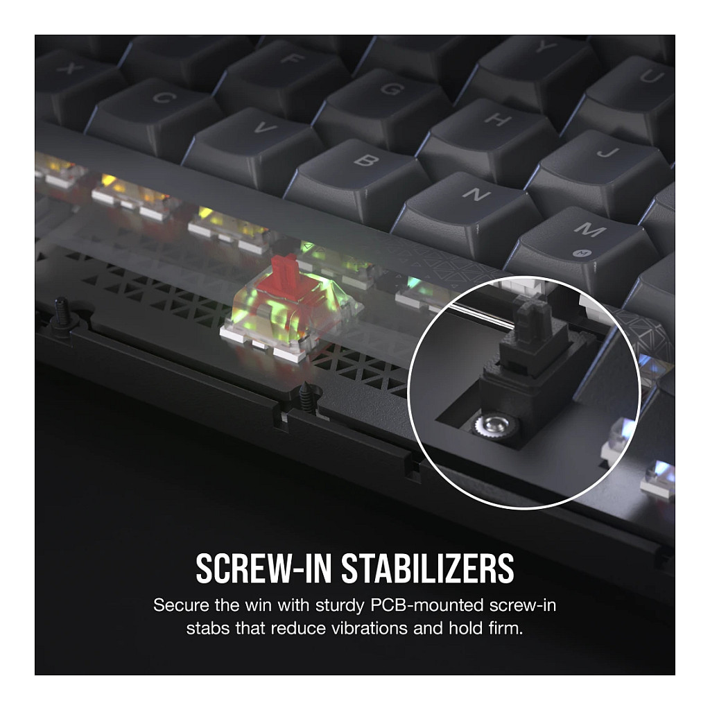 Tastierë Gaming CORSAIR K65 Plus Wireless / Mechanical / 75% / MLX Red / RGB / QWERTZ DE / 2.4GHz / Bluetooth / USB - Zezë/Hiri - 5