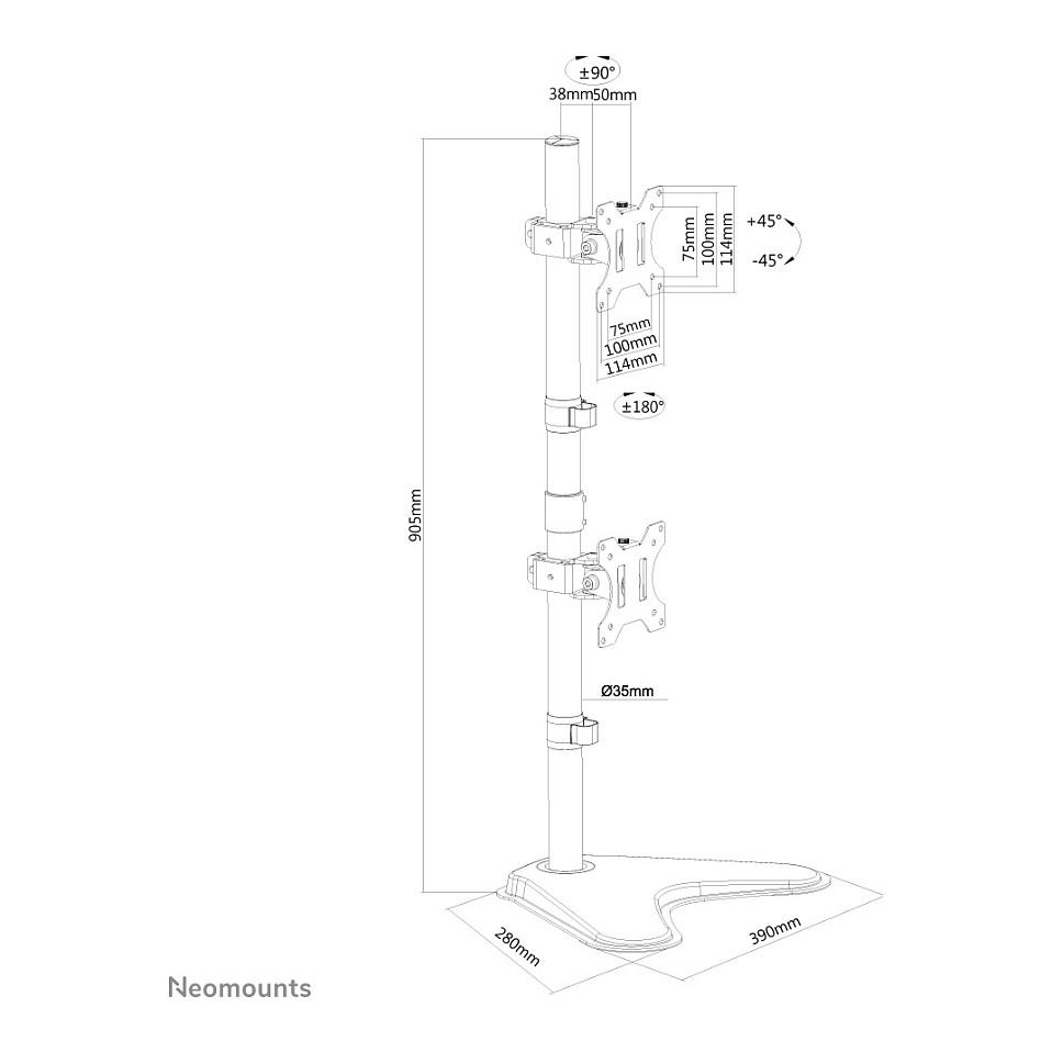 Mbajtëse për Monitor Neomounts FPMA-D550DDVBLACK / 2 Monitorë / 10–32" / deri 6kg për Monitor / VESA 75x75 & 100x100 / Rotacion 360° / Lartësi e Rregullueshme - Zezë - 13