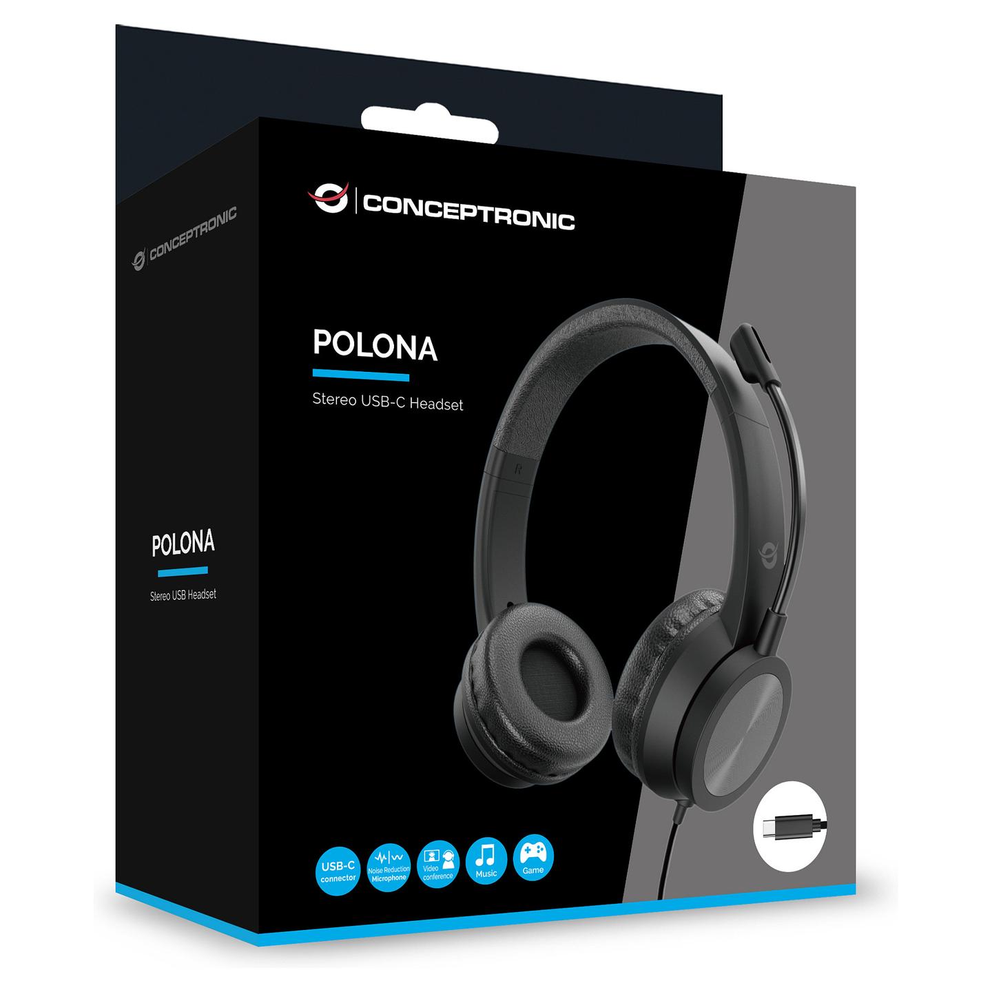 Kufje me kabllo Conceptronic POLONA05BC / USB-C / Stereo - Zezë - 8