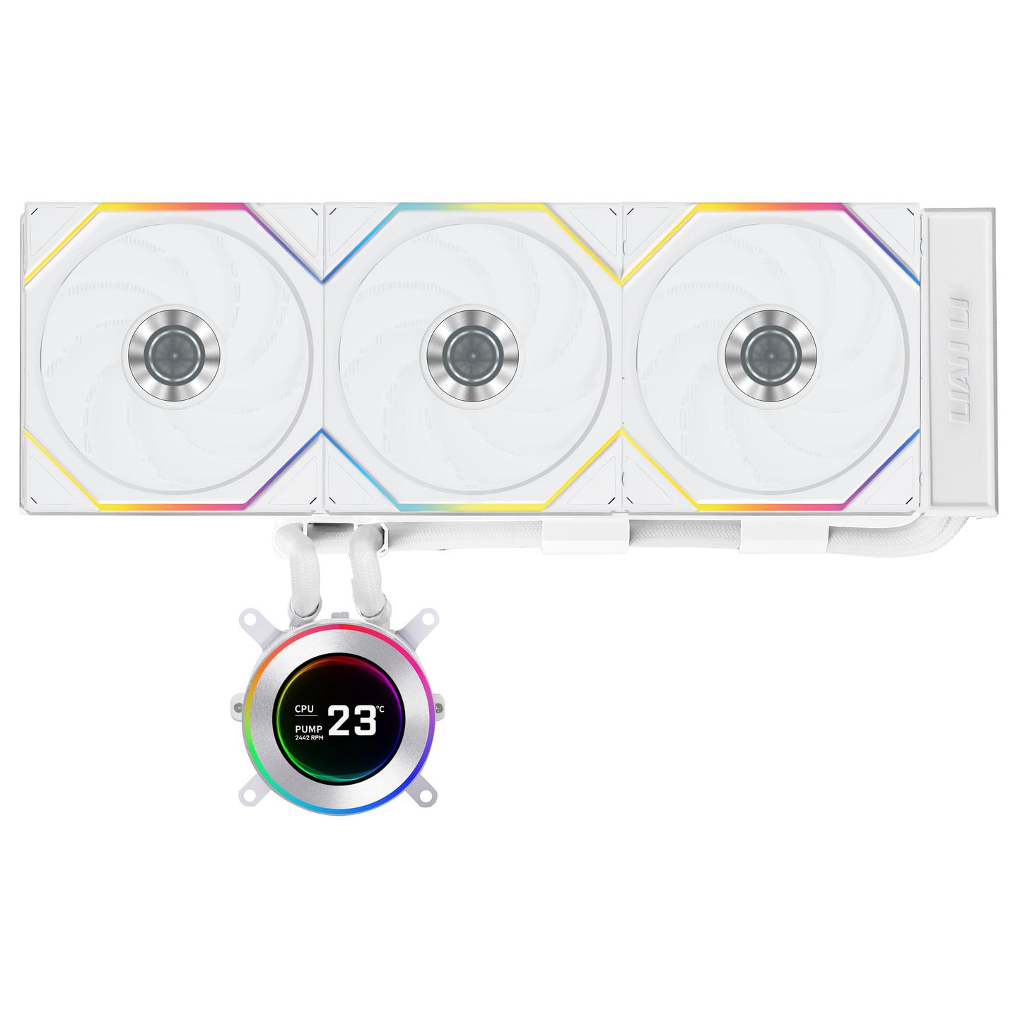 Ftohës për Procesor Lian Li HydroShift II LCD-C 360TL / AIO / 360mm / 3×120mm UNI FAN TL Wireless / 2.1" IPS LCD / 2600 RPM / 90.1 CFM – Bardhë
