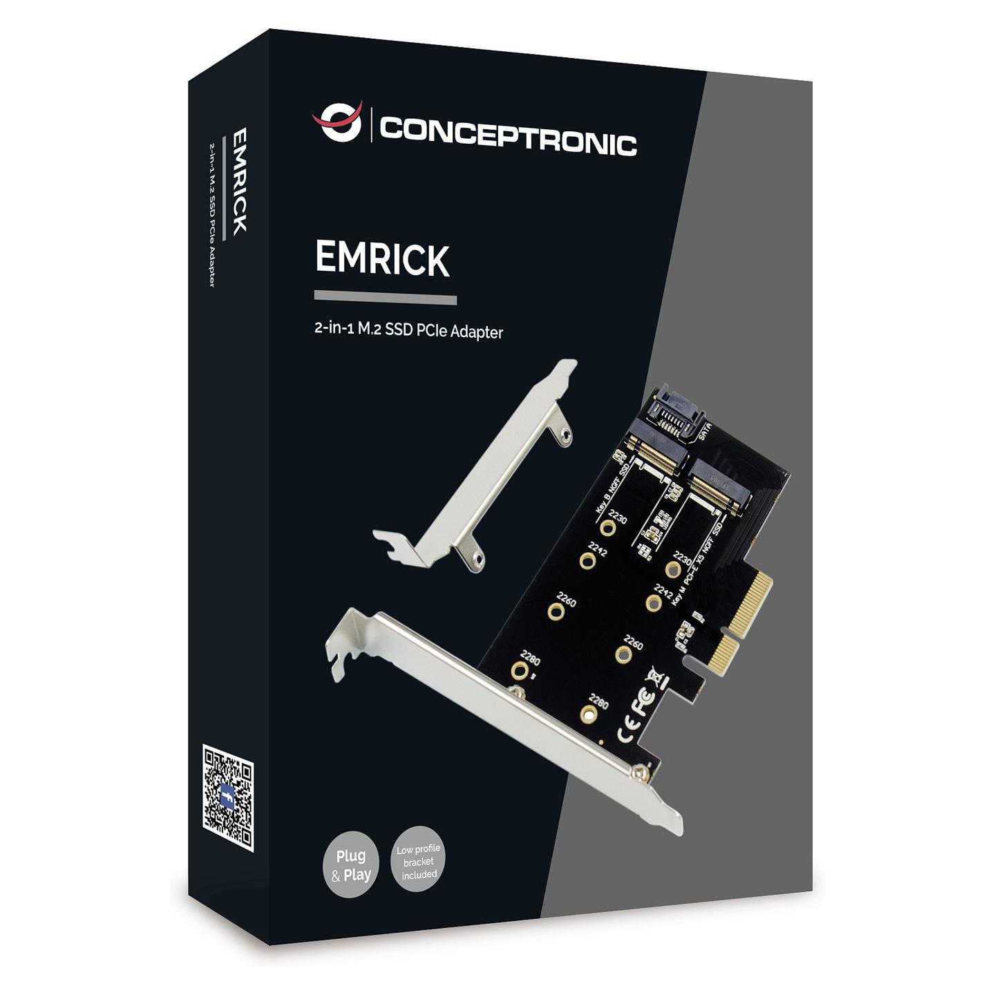 Kartë Zgjerimi Conceptronic EMRICK04B, PCI Express 3.0 x4, 1x M.2 SATA + 1x M.2 NVMe, 2230/2242/2260/2280, deri 32GT/s, Low Profile - Zezë - 4