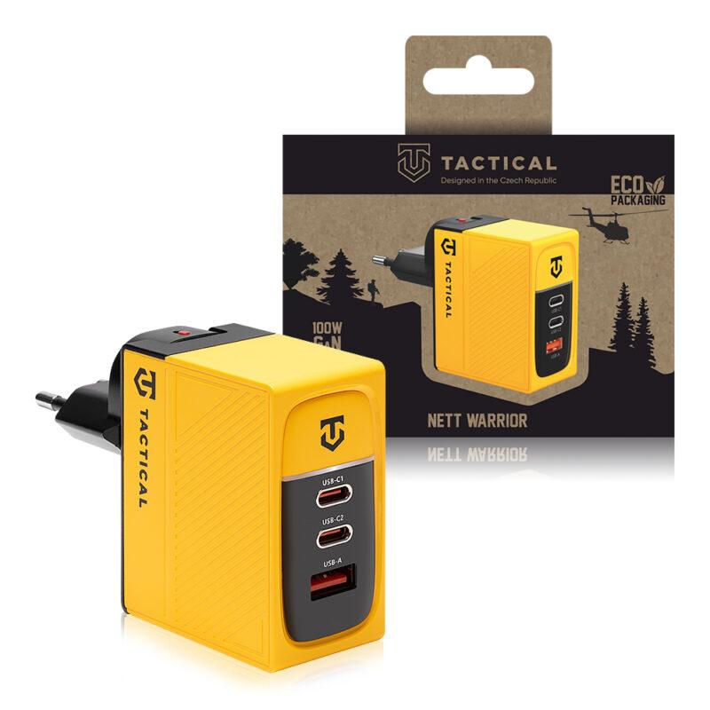 Karikues Tactical Nett Warrior GaN, 100 W, 2× USB-C, 1× USB-A, Karikim i Shpejtë – Verdhë - 4