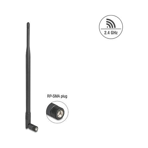 Antena për rrjet Delock 90763, Wi-Fi 2.4GHz, 7dBi, Omnidireksionale, RP-SMA Male - Zezë