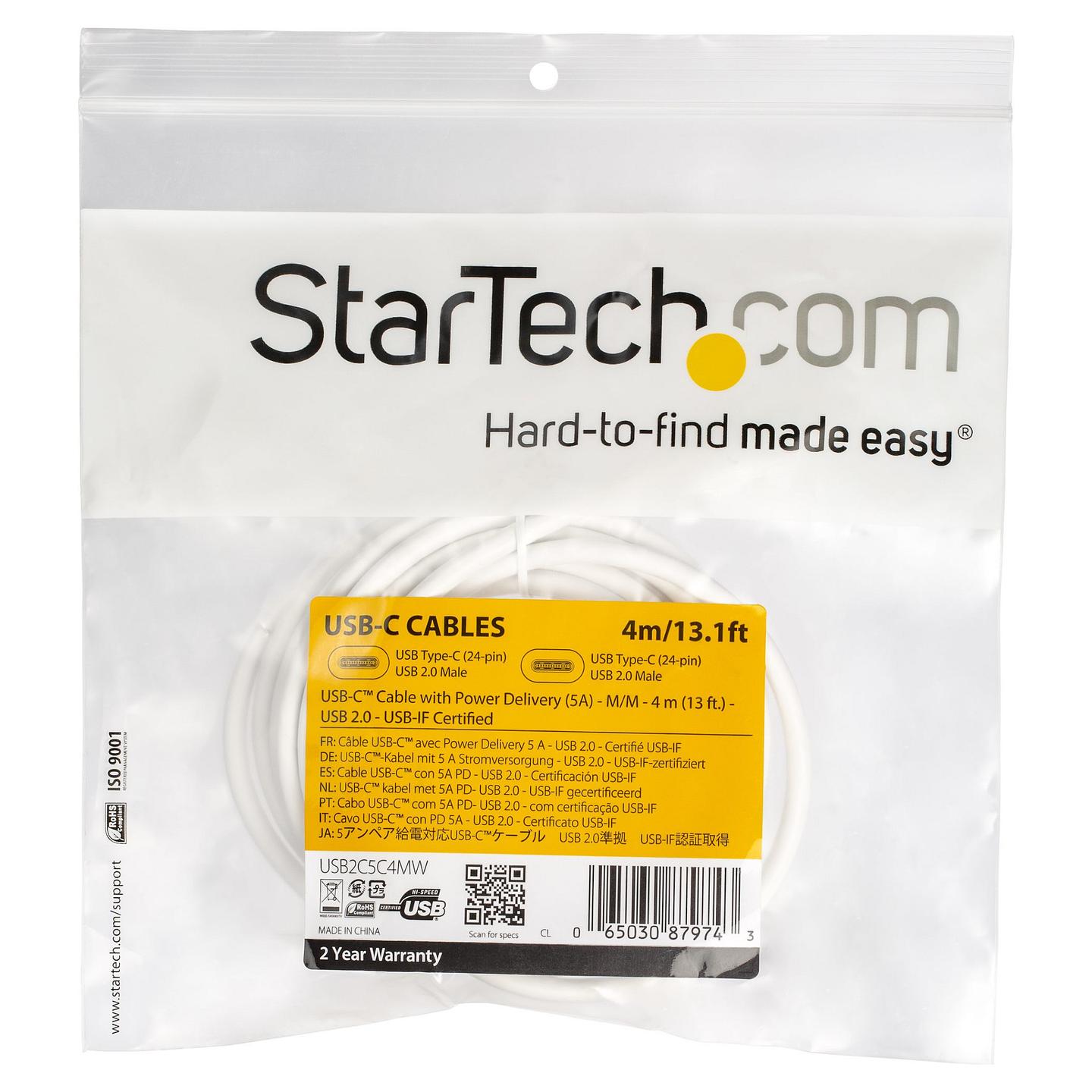 Kabllo USB StarTech.com USB2C5C4MW / USB-C në USB-C / USB 2.0 / 4m - Bardhë - 5