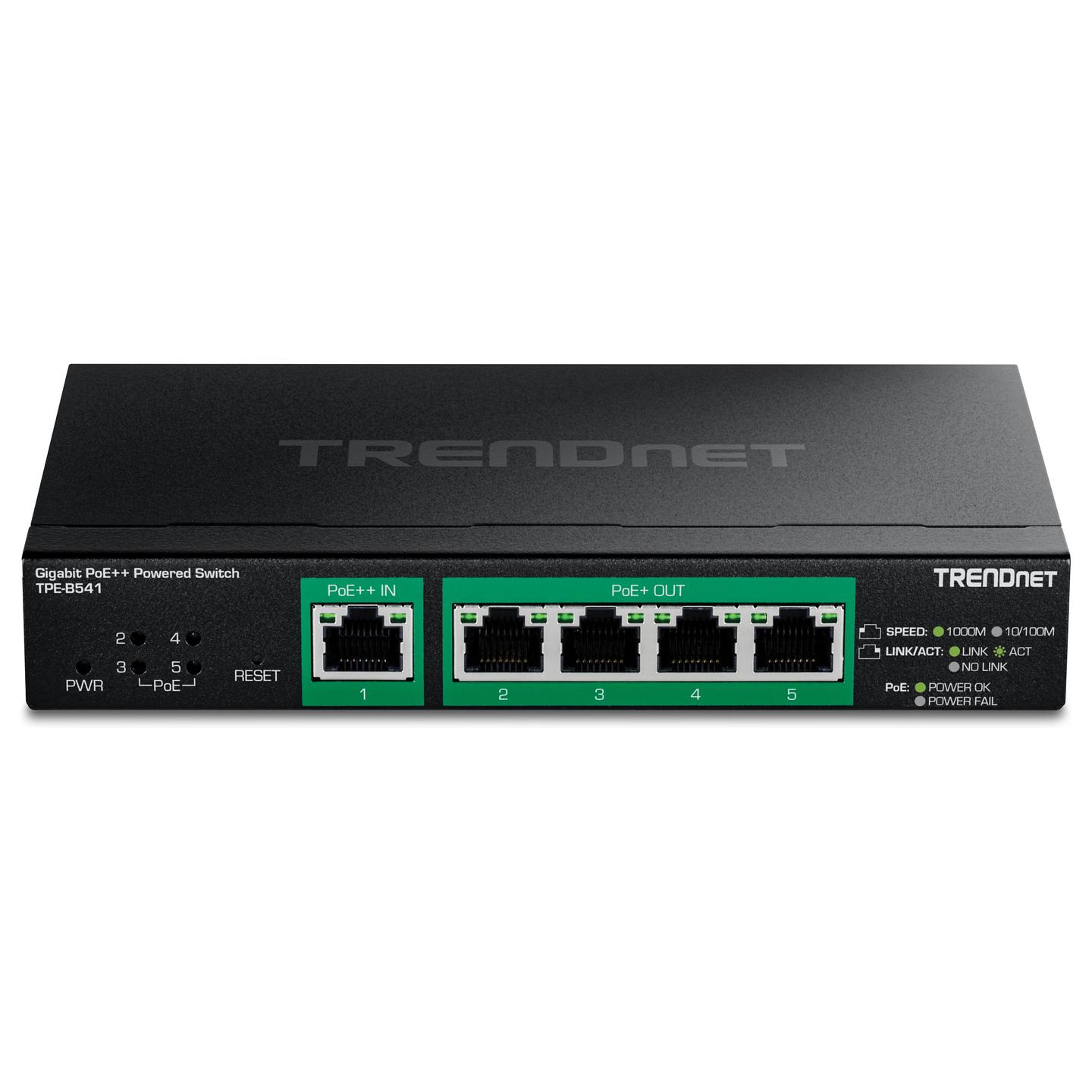 Switch TRENDnet TPE-B541, 5 porta Gigabit Ethernet, 1 portë hyrëse PoE++ 95W, 4 porta dalëse PoE+, PoE 60W, Managed, Switching Capacity 10Gbps - Zezë - 2