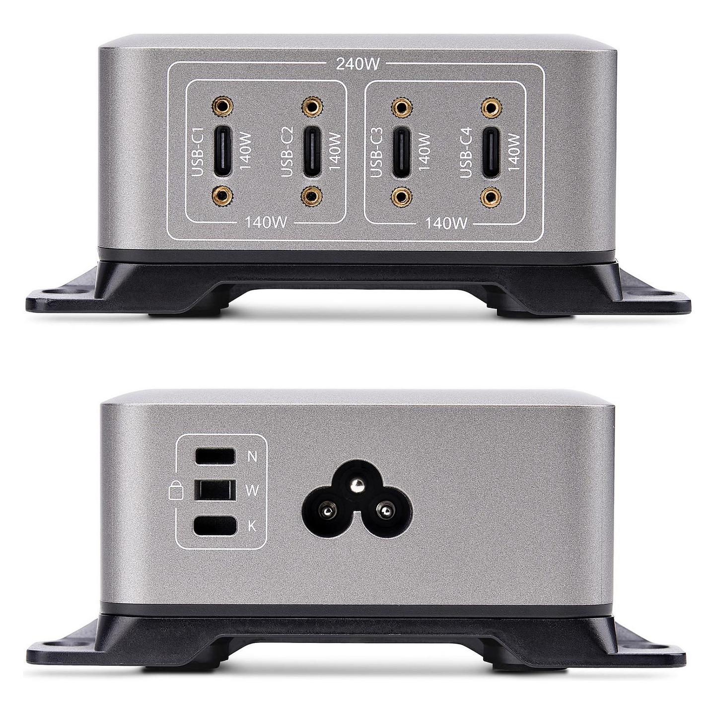 Karikues USB-C StarTech.com 424DEU-USB-C-CHARGER, 240W, 4x USB-C, 140W EPR, Power Delivery 3.1, GaN - Gri - 3