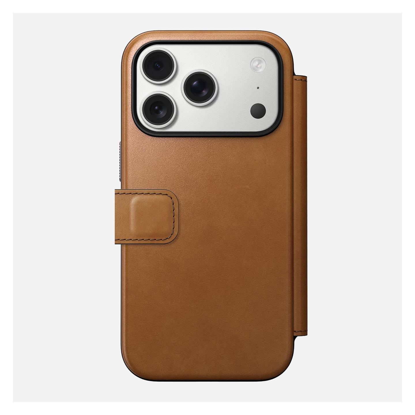 Case për Telefon Nomad Modern Leather Folio, iPhone 17 Pro, Lëkurë, MagSafe, Mbyllje Magnetike, 3 Vende për Karta, Mbrojtje deri 2.4m - Kafe e çelët - 4