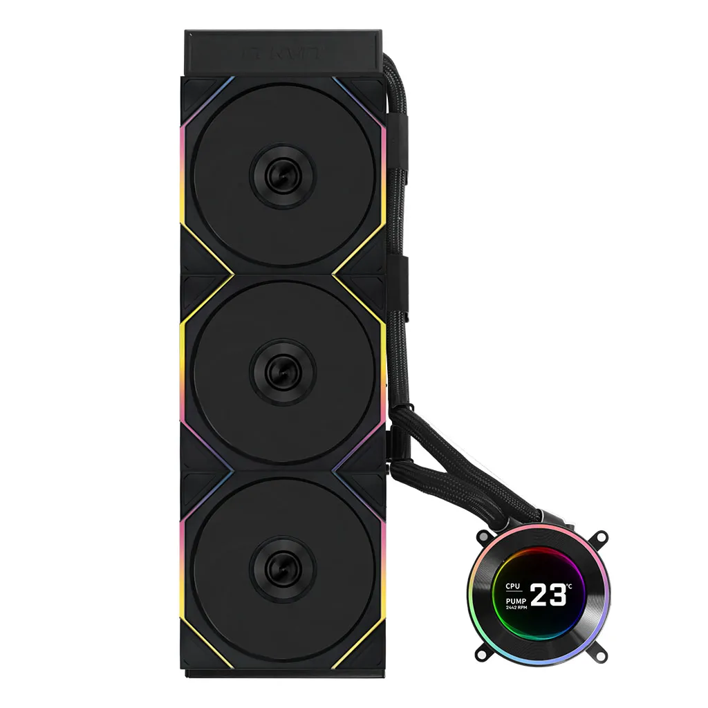 Ftohës për Procesor Lian Li HydroShift II LCD-C 360TL Flex RGB / AIO / 360mm / 3×120mm Wireless Fan / 2.1" IPS LCD / RGB – Zezë - 2