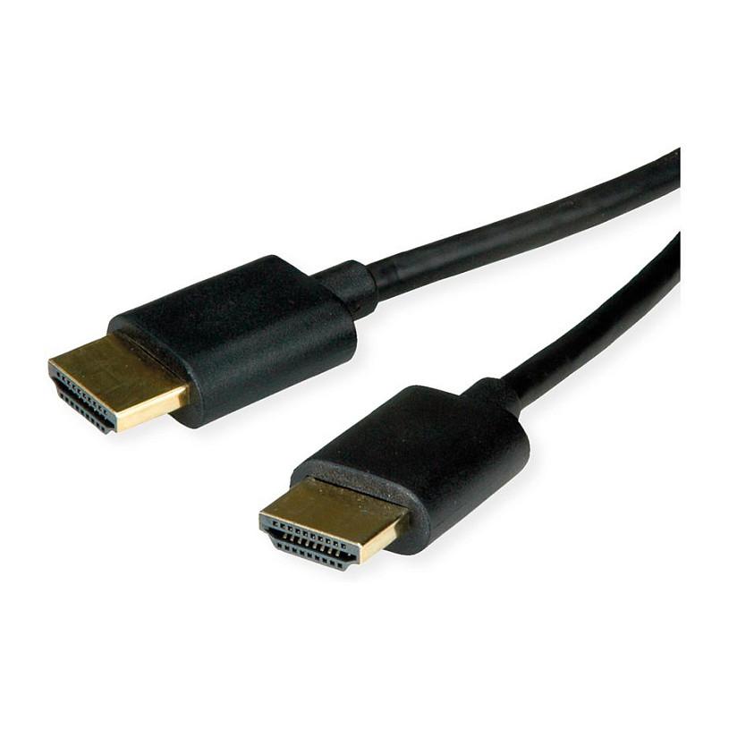 Kabllo HDMI ROLINE 11.04.6017 / HDMI në HDMI / 2m / High Speed / Ethernet / 4K 60Hz / Slim - Zezë