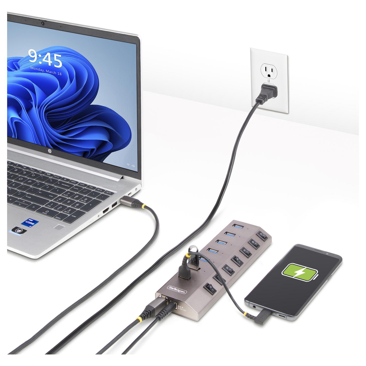 Hub USB StarTech.com 5G7AIBS-USB-HUB-EU, 7× USB-A, USB 3.2 Gen 1, 5 Gbps, Ndërprerës Individualë, Adapter 65 W – Gri - 12