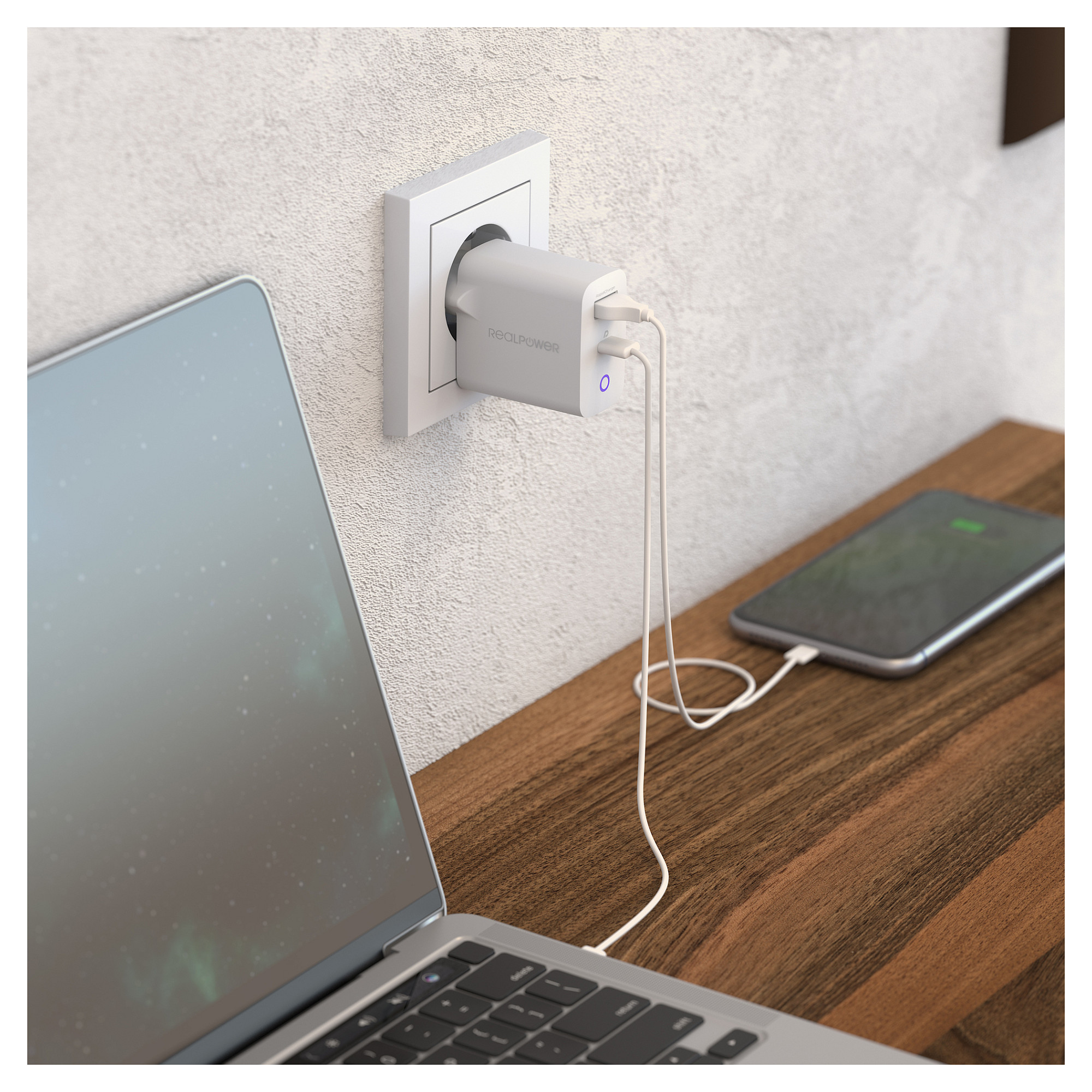 Karikues RealPower 352262 / USB-C / 20W / Karikim i shpejtë – Bardhë - 4