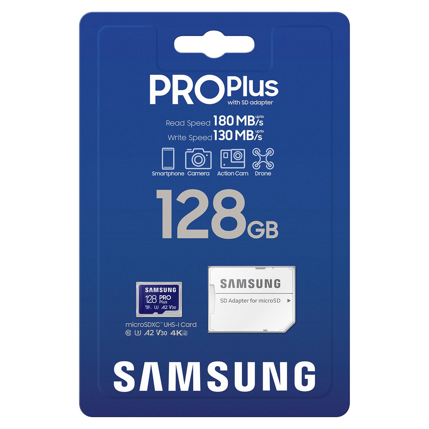 Kartë Memorie Samsung PRO Plus / 128GB / microSDXC / UHS-I / U3 / V30 / A2 / Class 10 / 180MB/s Lexim / 130MB/s Shkrim / me Adapter SD - Blu e errët - 8