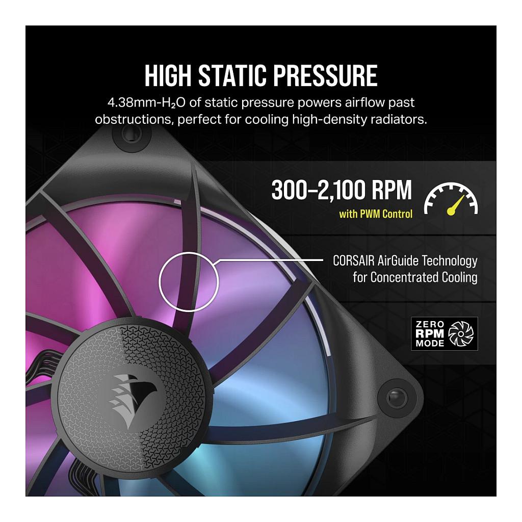 Ftohës për Kasë Corsair iCUE LINK RX120 RGB / 120mm / 400-2100 RPM / RGB / PWM / 3-Pack – Zezë - 4