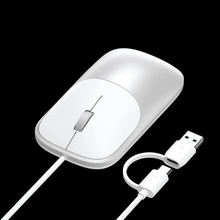 Maus me kabllo Satechi Slim LX / USB-C + USB-A / 1200 DPI / 2 Butona / 1.2m - Argjend - 2