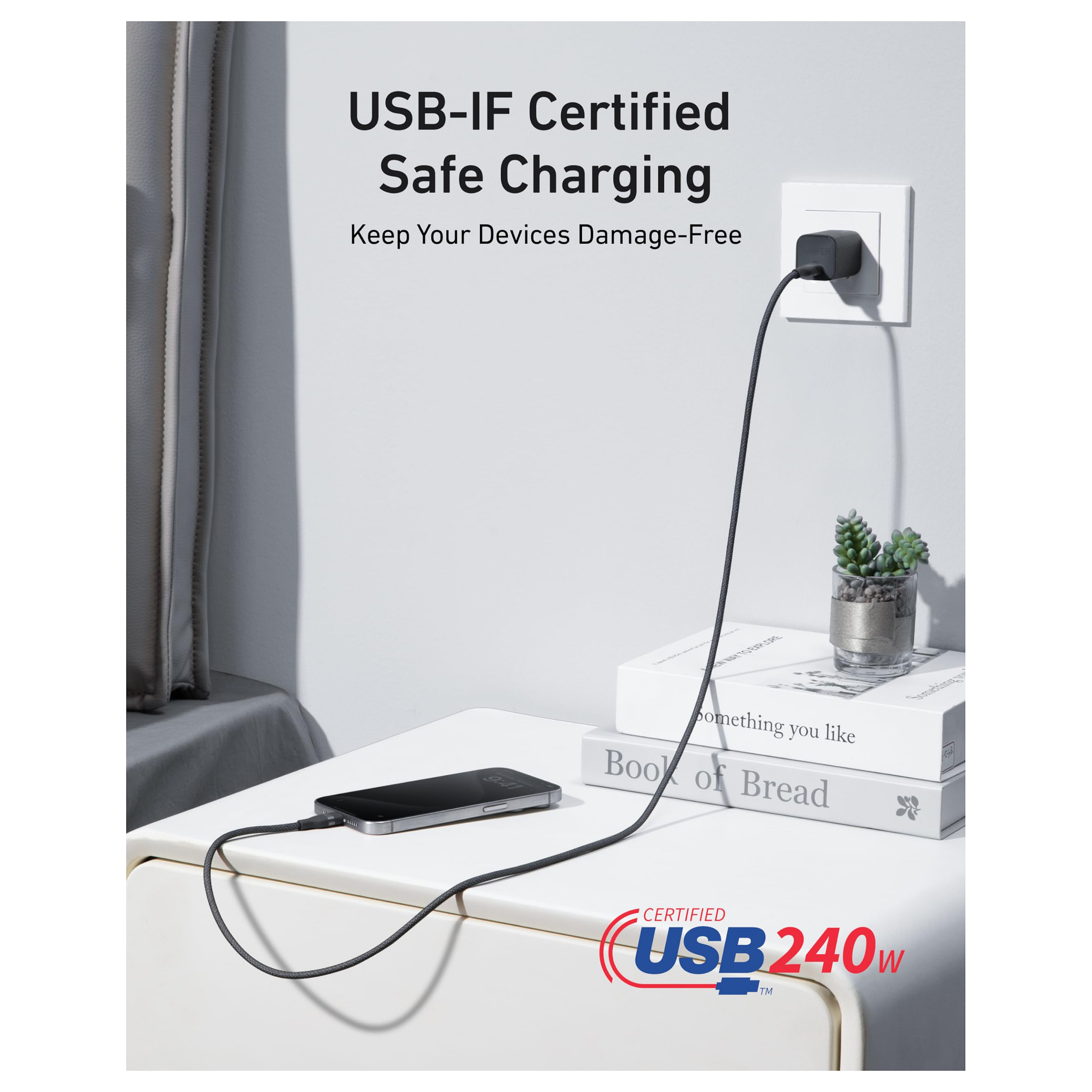 Kabllo USB Anker A82E2 / USB-C në USB-C / 0.9m / 240W / USB 2.0 / 480Mbps - Zezë - 6