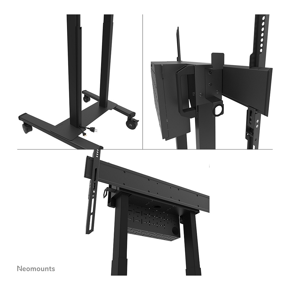Mbajtëse për TV Neomounts / 55"-100" / 110kg / VESA 100x100-800x600 / Elektrike / Me Rrota - Zezë - 10