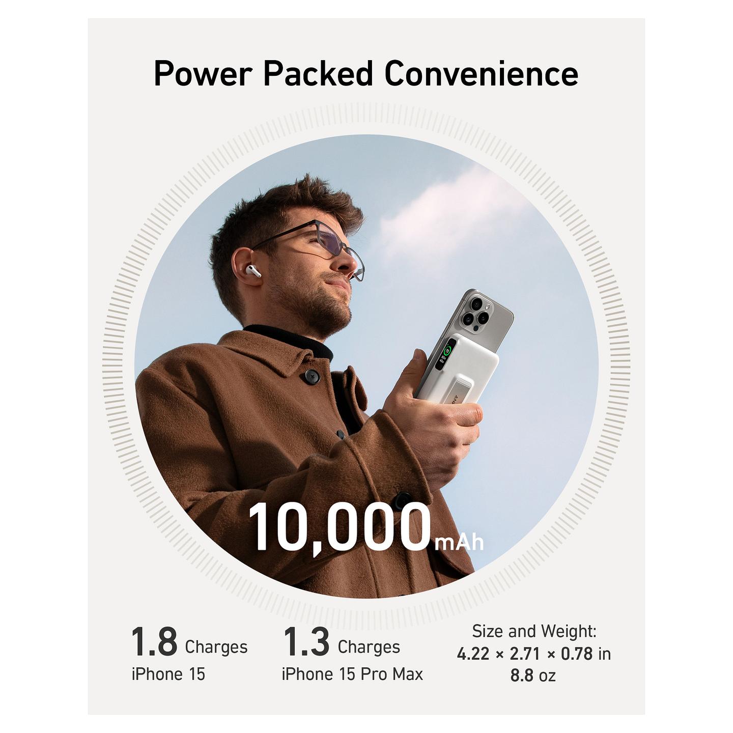 Powerbank Anker 633 MagGo A1654G21 / 10.000mAh / 15W / Qi2 / MagSafe Compatible / USB-C / 27W / Foldable Stand - Bardhë - 5