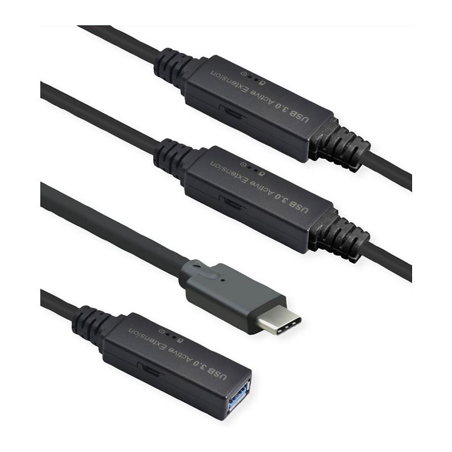 Kabllo USB ROLINE 12.04.1068 , USB-C Mashkull në USB-A Femër , USB 3.2 Gen 1 , 5Gbps , 20m , Zgjatuese Aktive - Zezë - 4