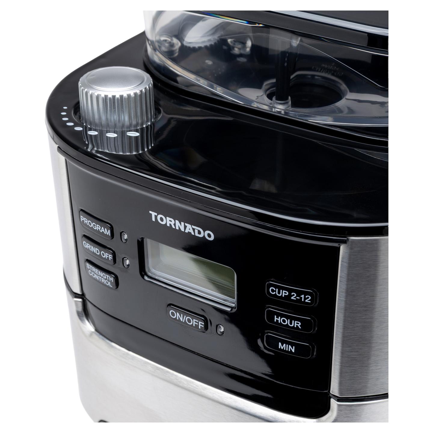 Aparat për Kafe me Filtër TORNADO TCM-1025A-GS, Mulli Konik, 1050 W, Rezervuar 1.5 L, 12 Filxhanë – Zezë/Argjend - 7