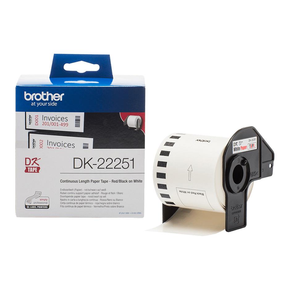 Shirit për Printer Brother DK-22251 / 62 mm × 15.24 m - Zezë dhe Kuqe mbi Bardhë