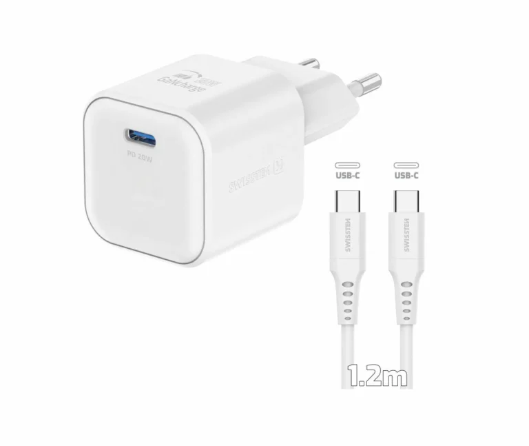 Karikues SWISSTEN EDGE GaN 1x USB-C 20W - Bardhë