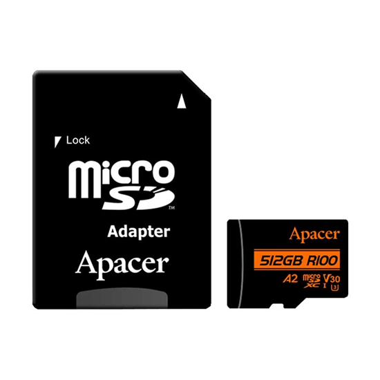 Kartë Memorie MicroSDXC Apacer / 512GB / UHS‑I U3 V30 A2 / 100/80 MB/s – Zezë