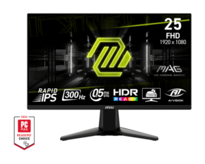 Monitor Gaming MSI MAG 255XF / 24.5" / Full HD Rapid IPS AG / 300Hz / 0.5ms / HDMI+DP - Zezë