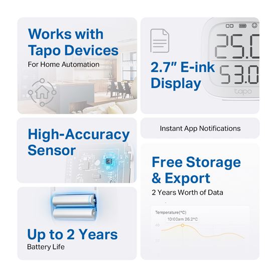 Monitor Inteligjent i Temperaturës dhe Lagështisë TP-Link Tapo T315 / 2.7" / Sensor Smart - Bardhë - Figura 7