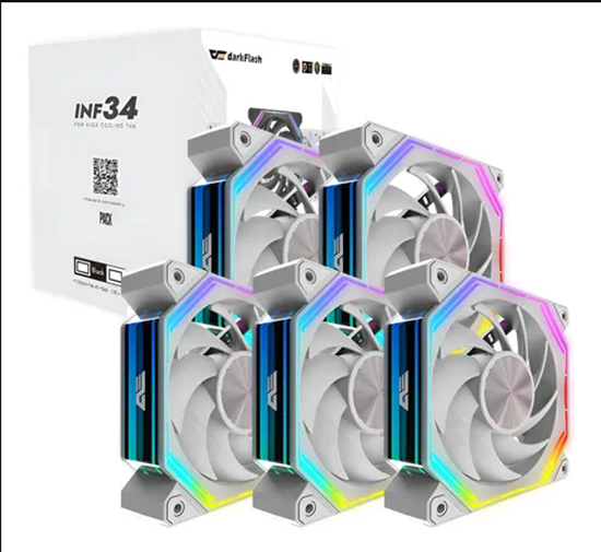 Set Ventilatorësh Darkflash Infinity 34 / 5-in-1 140mm ARGB - Bardhë