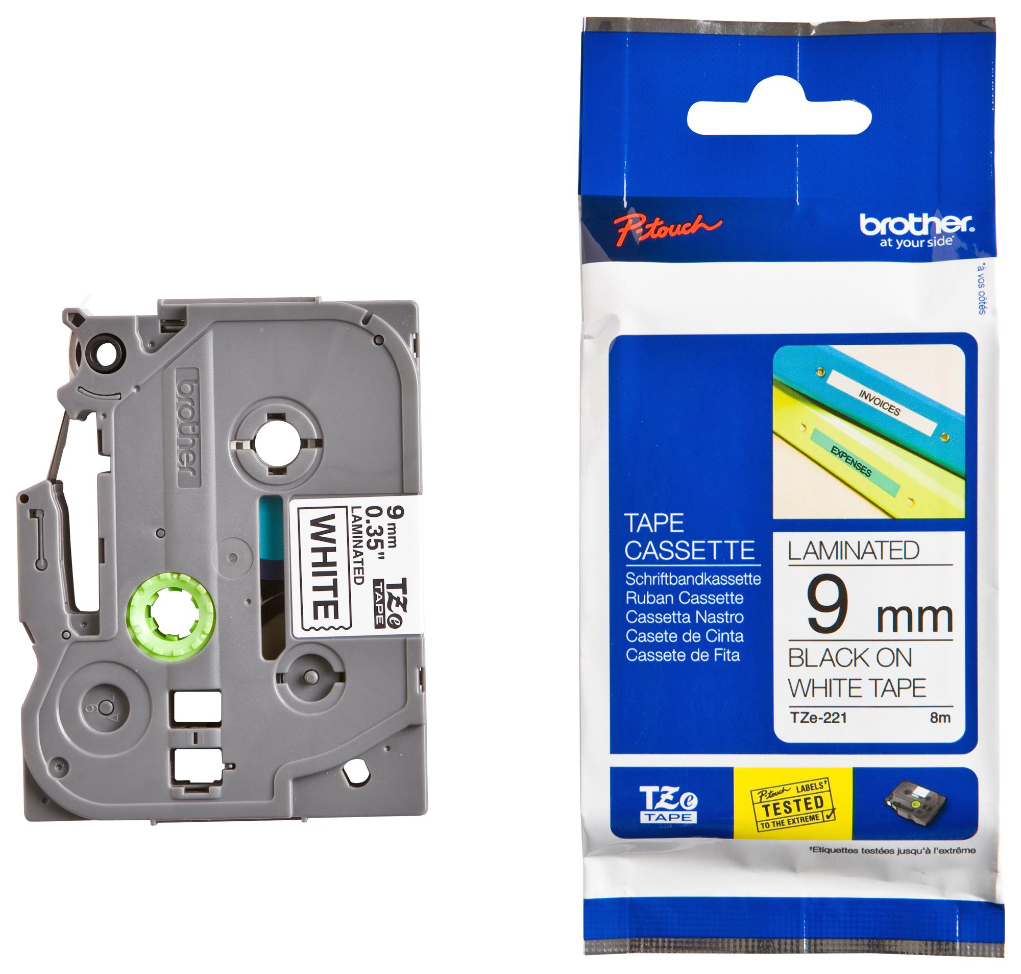 Label Brother TZe-221 Laminated Label Tape Original / 9mm x 8m - Zezë / Bardhë