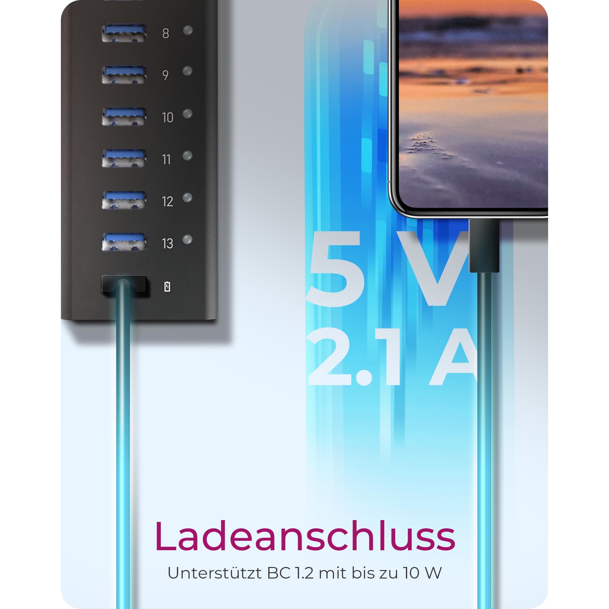 HUB ICY BOX USB 3.0 / 13 Ports + 1x Charging Port / with Power Supply / Aluminium - Zezë - Figura 5