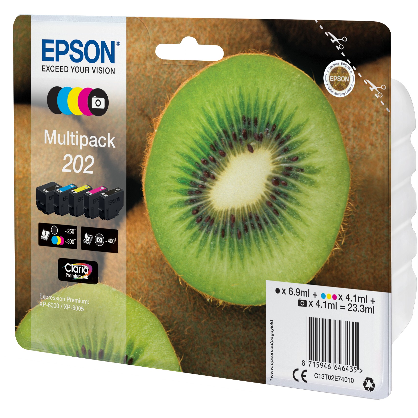 INK Epson 202 C13T02E74010 5er Multipack / deri në 300 faqe – Set me 5 ngjyra (Zezë/ Blu/ Rozë/ Verdhë/ Zezë fotografike) - Figura 2