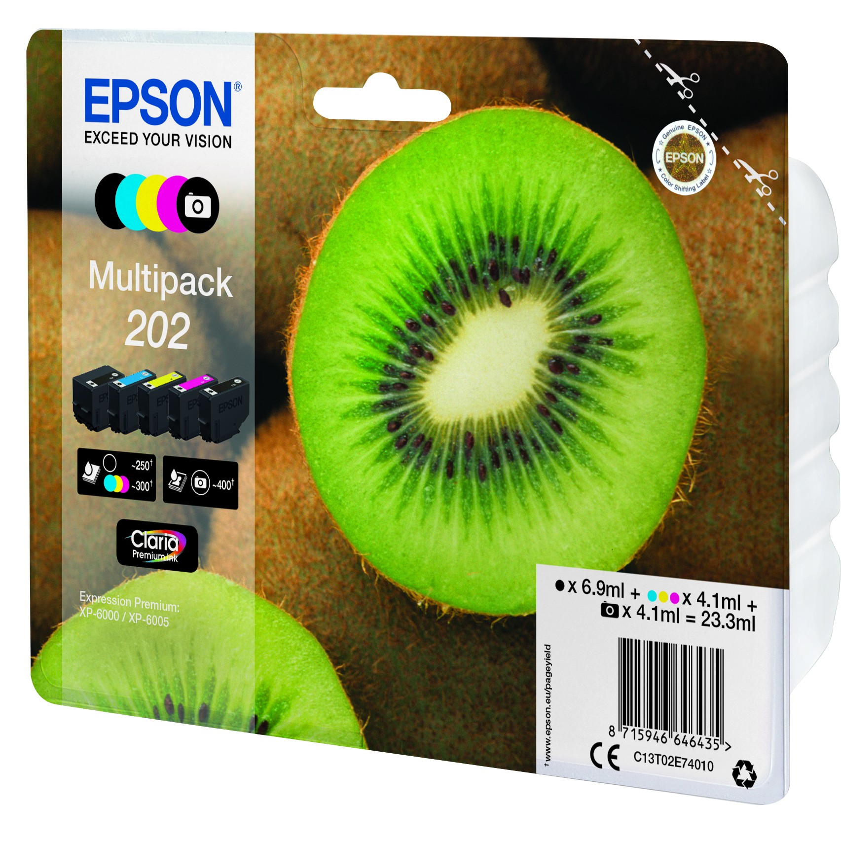 INK Epson 202 C13T02E74010 5er Multipack / deri në 300 faqe – Set me 5 ngjyra (Zezë/ Blu/ Rozë/ Verdhë/ Zezë fotografike) - Figura 3
