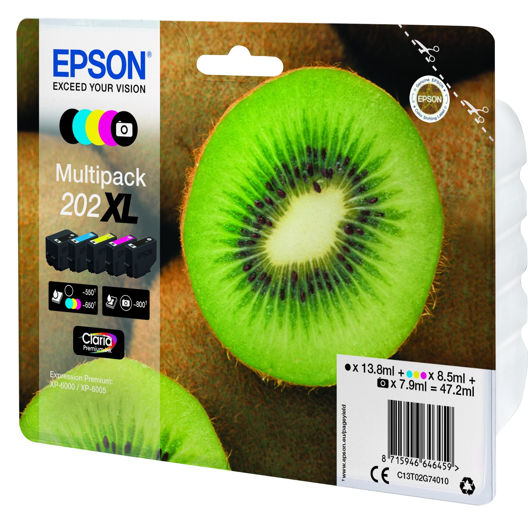 INK Epson 202XL 1LB Multipack 5-Color Ink Set (Kiwi / Claria Premium Ink) - Figura 3