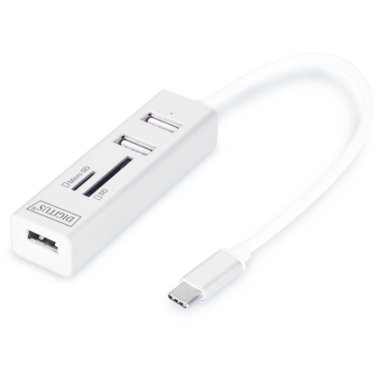 HUB USB‑C DIGITUS / 3‑Port USB 2.0 (3x A2.0) + Card Reader / Kabllo e integruar - Bardhë